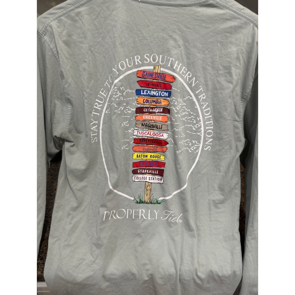 Properly Tied Mens Southern Traditions Long Sleeve Pocket T-Shirt Sage Green S